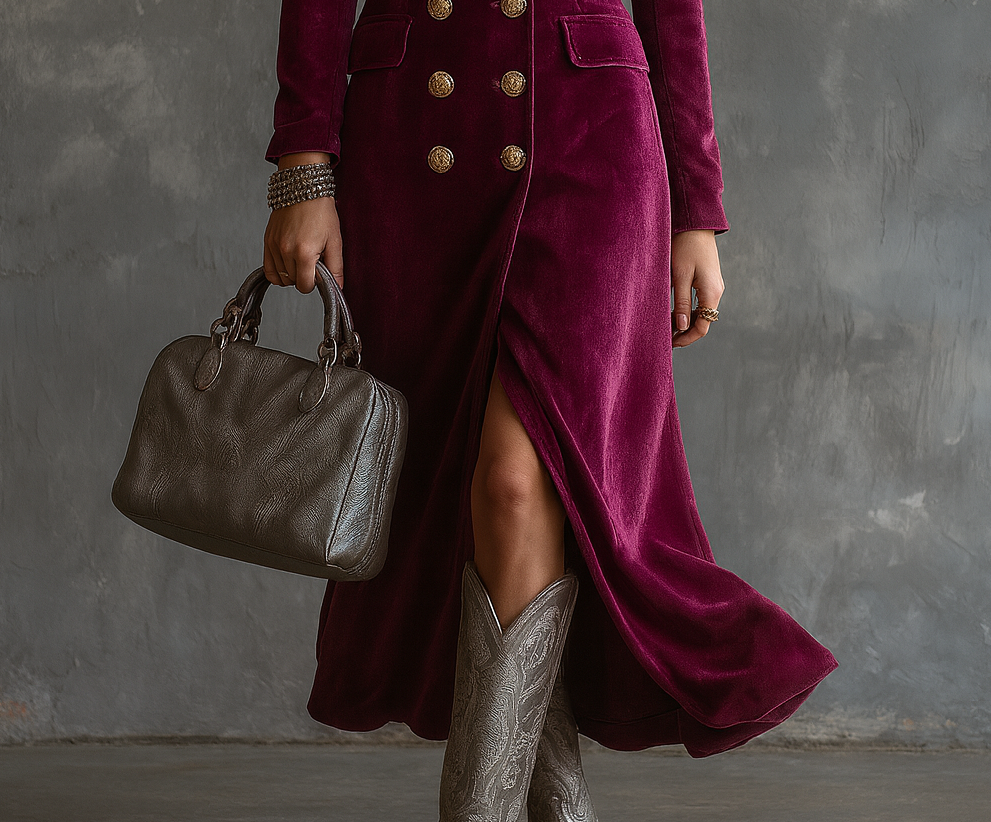 Hattie | Womens Velvet Coat Dress Burgundy
