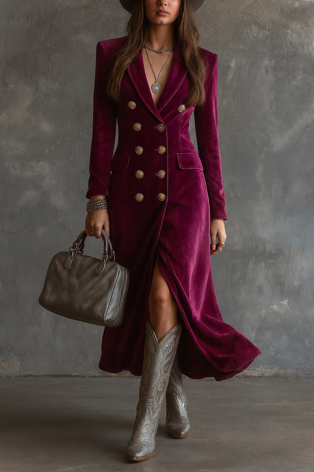 Hattie | Womens Velvet Coat Dress Burgundy
