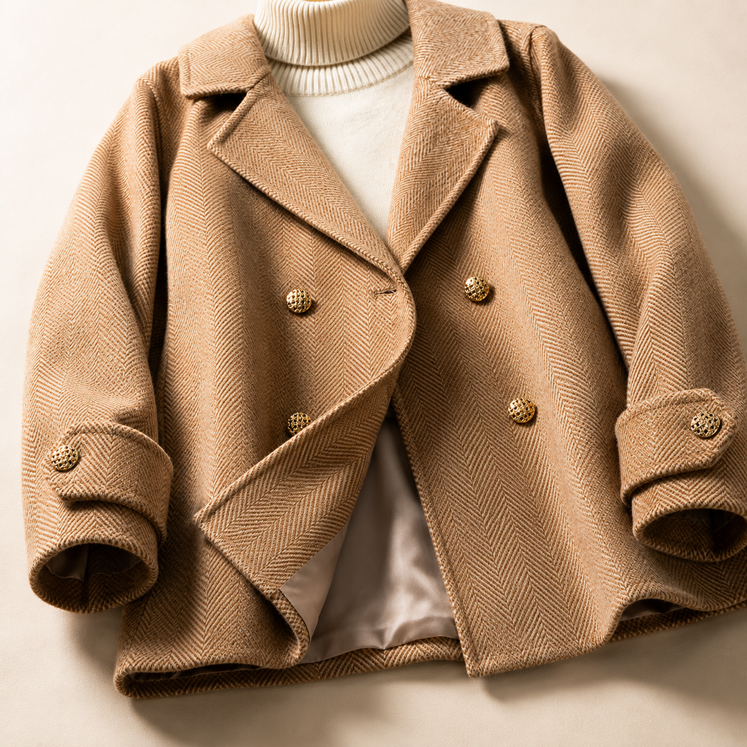 Alice | Peacoats Herringbone Wool Blend Double Breasted