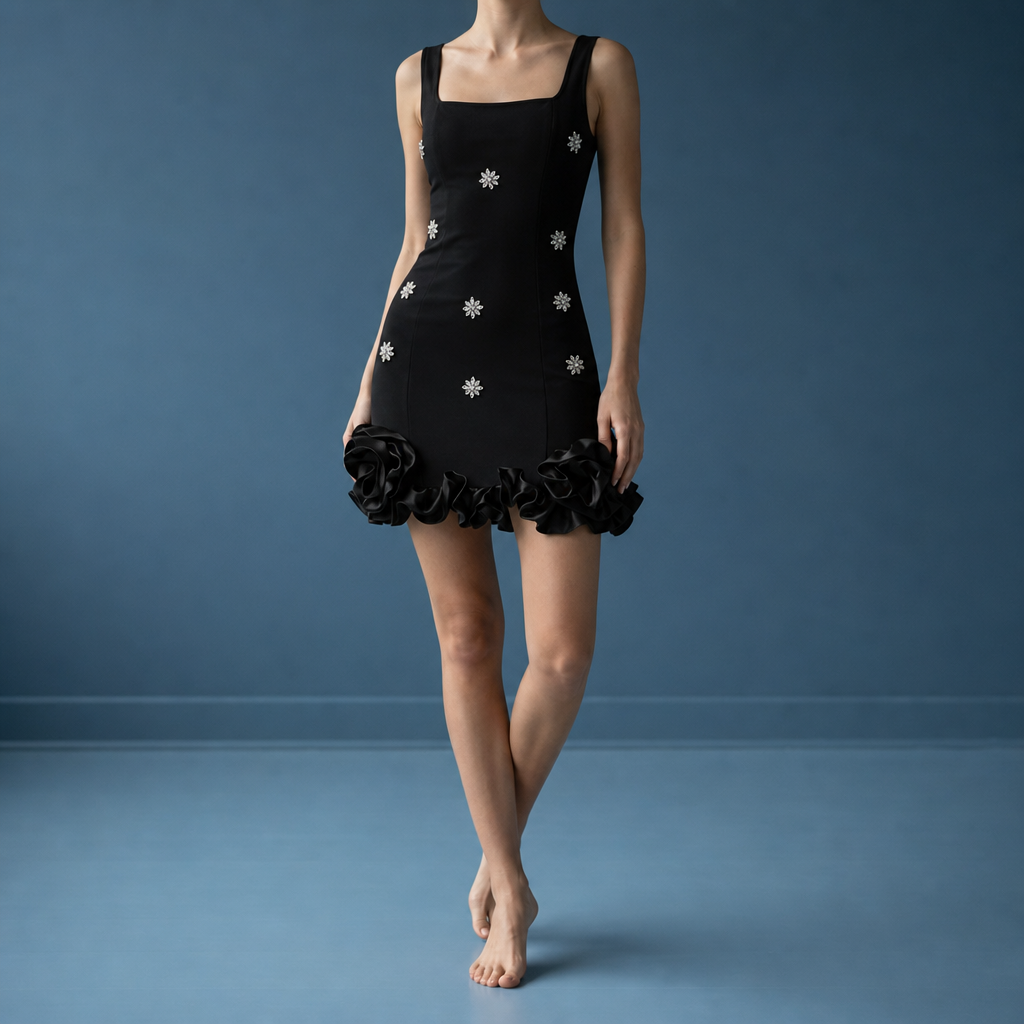Harriet | Square Neck Ruffle Hem Mini Dress