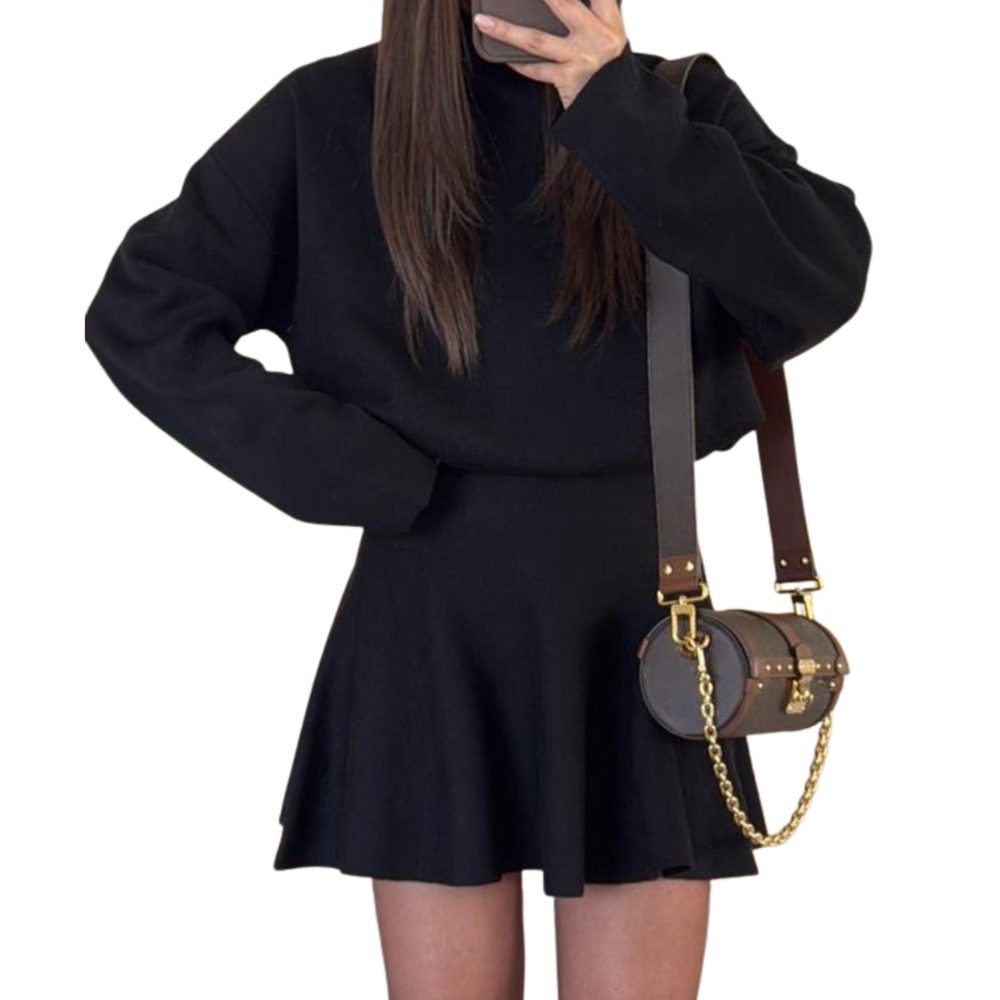 Harriet | Turtleneck a-Line Mini Dress Long Sleeve