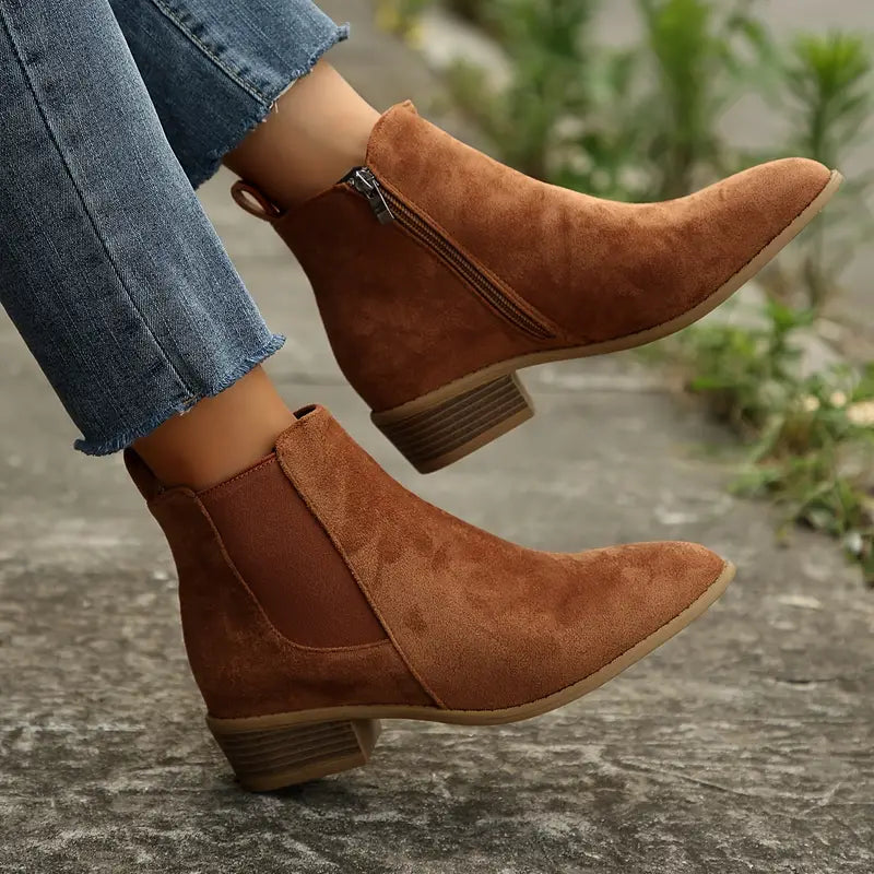 Sophia | Womens Suede Chunky Heel Ankle Boots