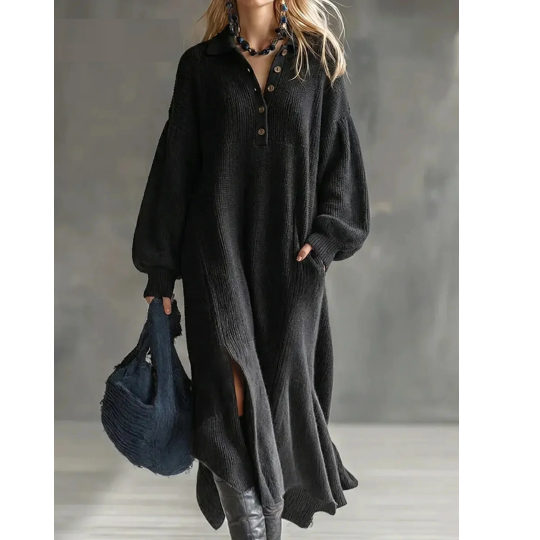 Harriet | Relaxed Collared Maxi Knit Dress