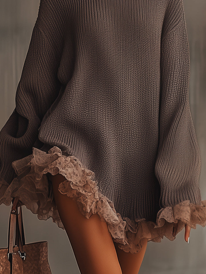 Daisy | Chunky Knit Jumper Dress with Feather Cuffs