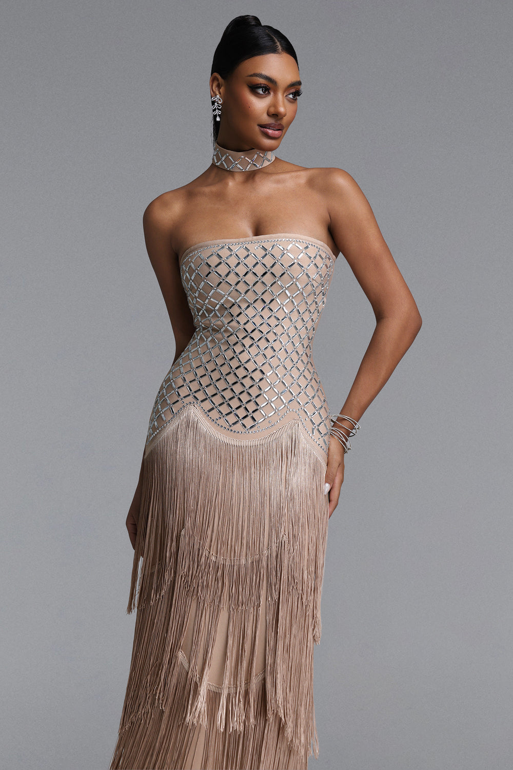 Millie | Sequin Fringe Hem Maxi Dress