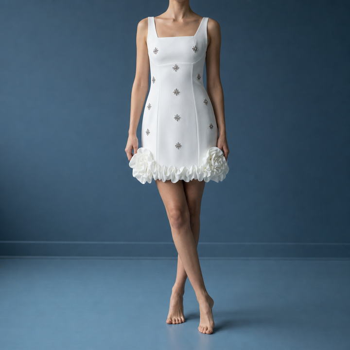 Harriet | Square Neck Ruffle Hem Mini Dress