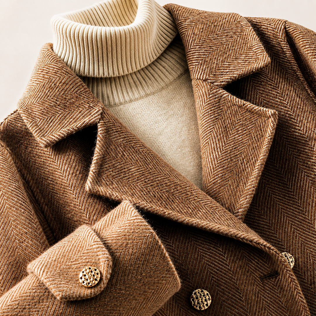 Alice | Peacoats Herringbone Wool Blend Double Breasted