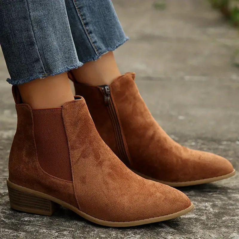 Sophia | Womens Suede Chunky Heel Ankle Boots
