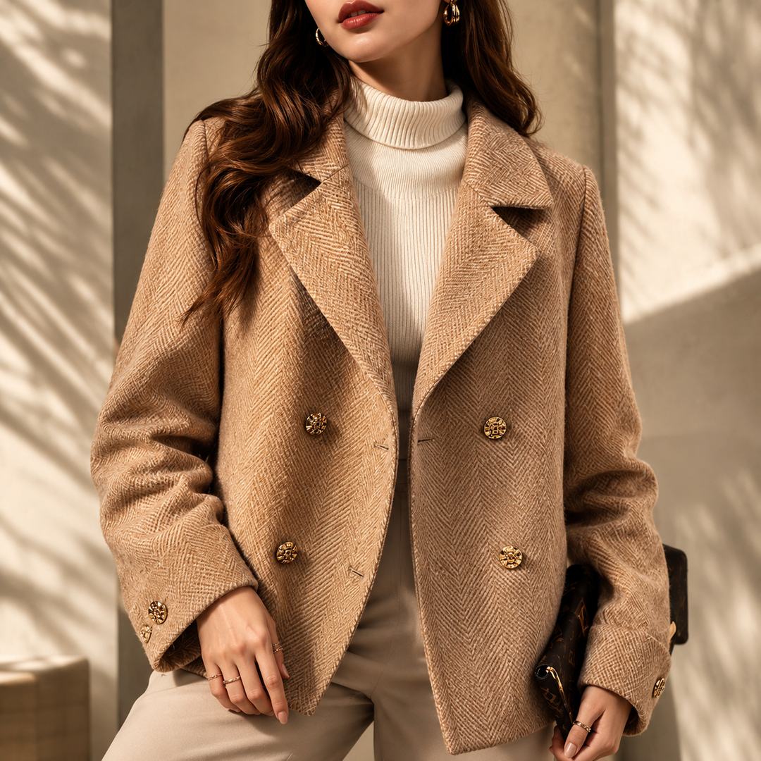 Alice | Peacoats Herringbone Wool Blend Double Breasted