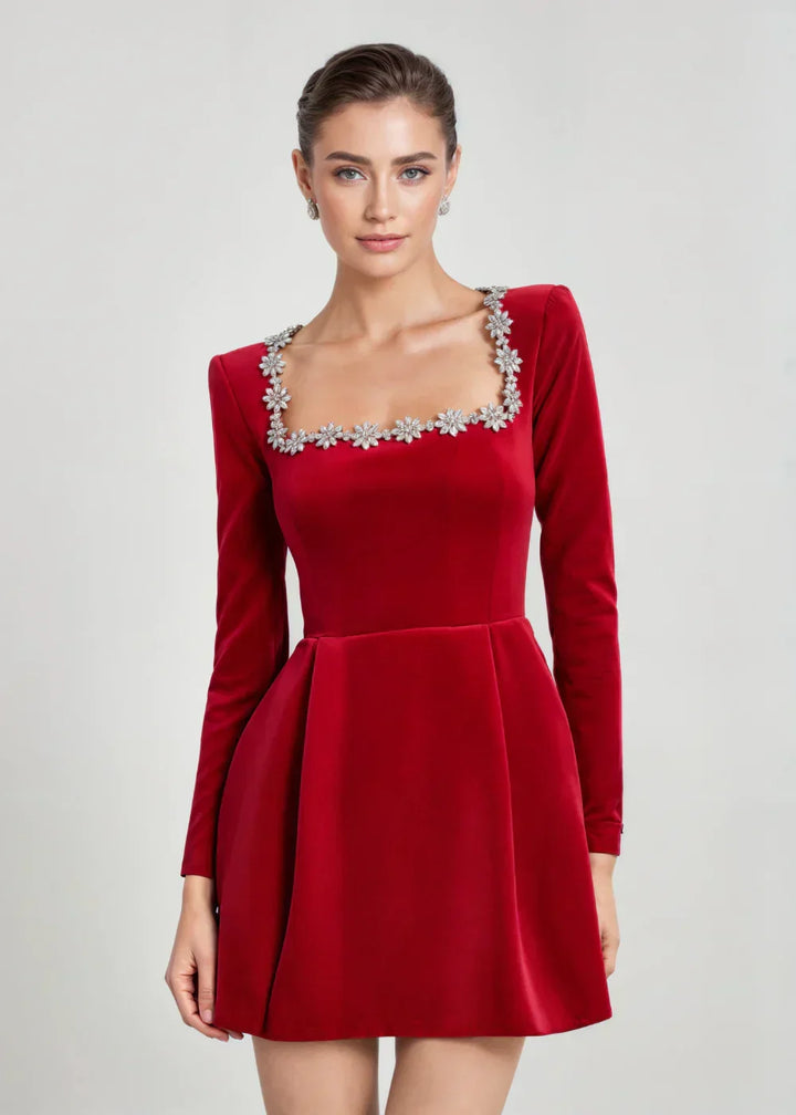 Beatrice | Square Neck Velvet Mini Dress