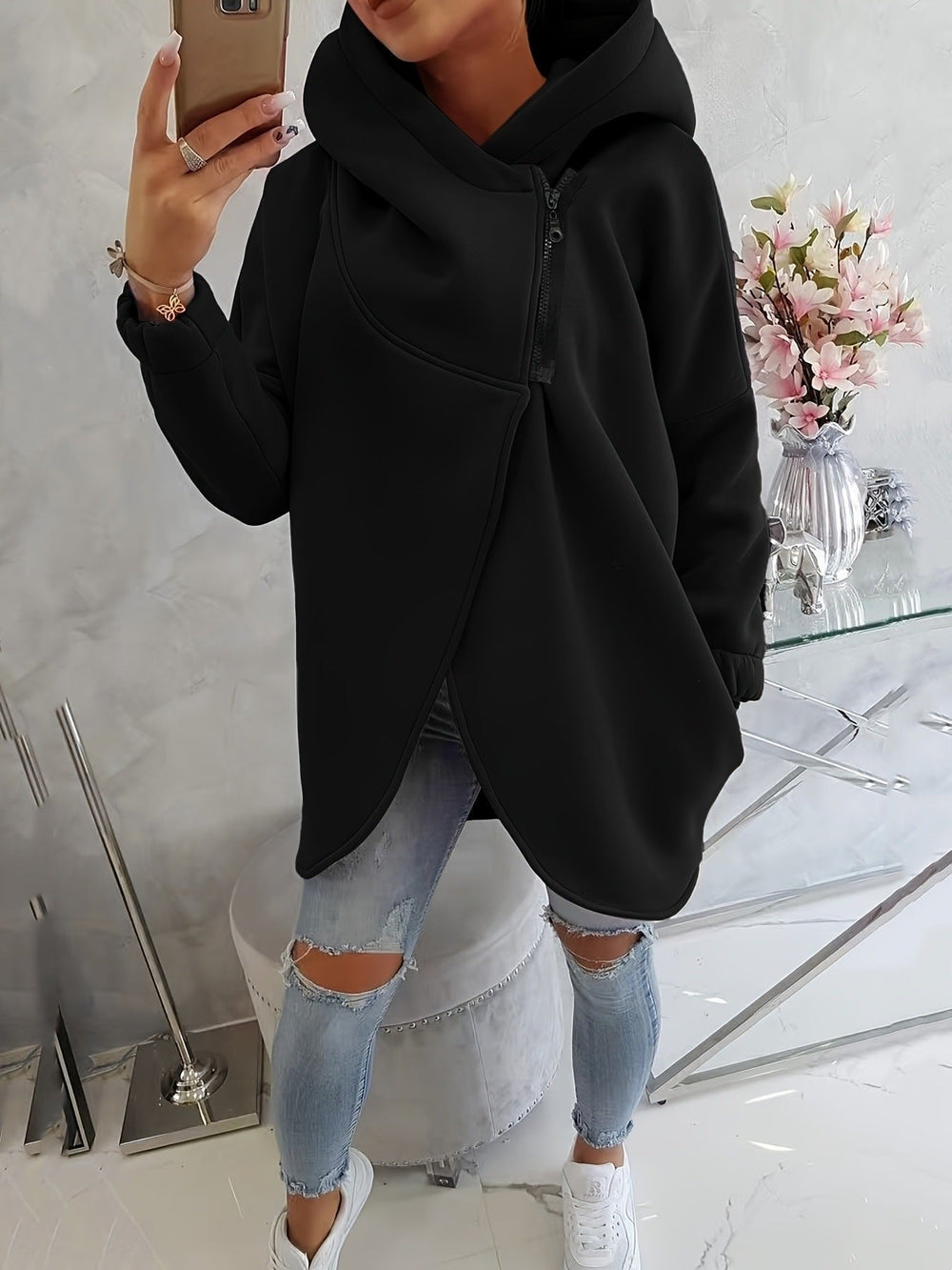 Millie | Zip Hooded Relaxed Fit Sweatshirt