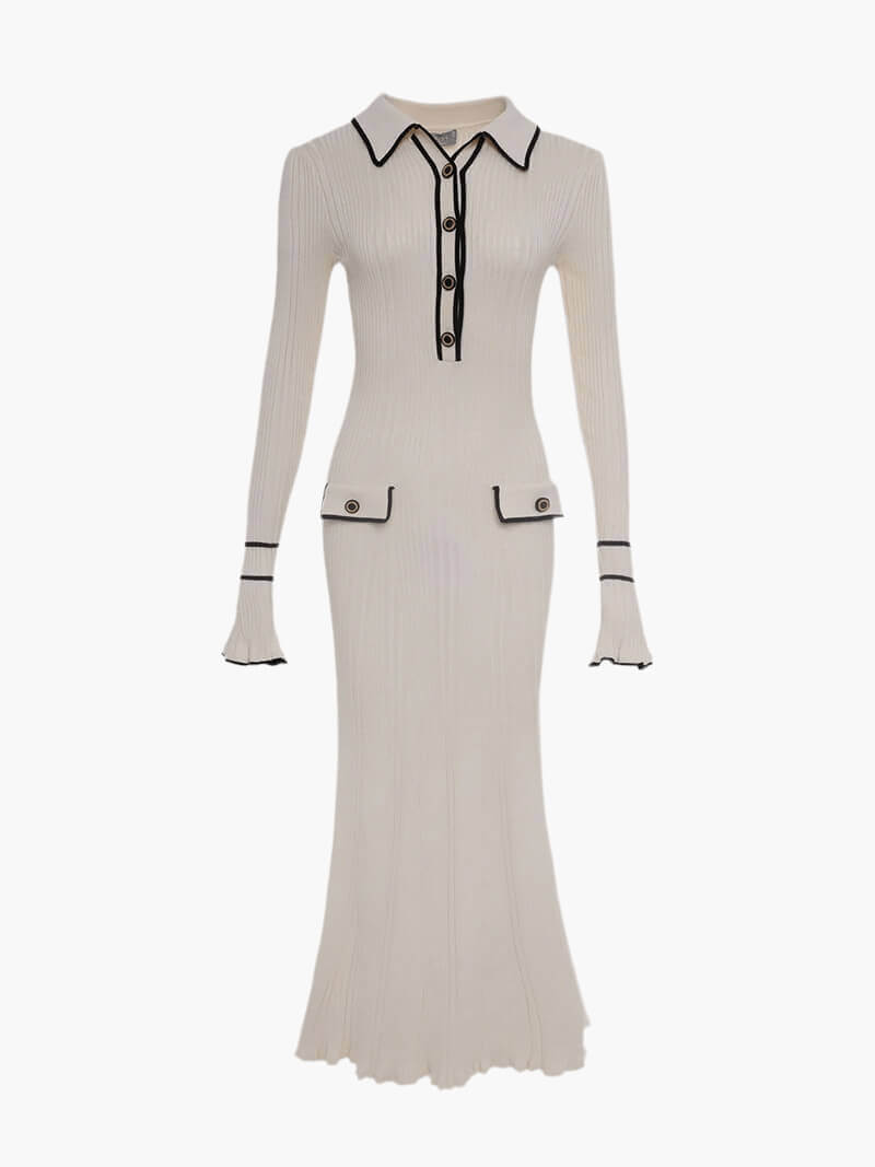 Lottie | Knitted Midi Dress with Collared Neckline and Trim