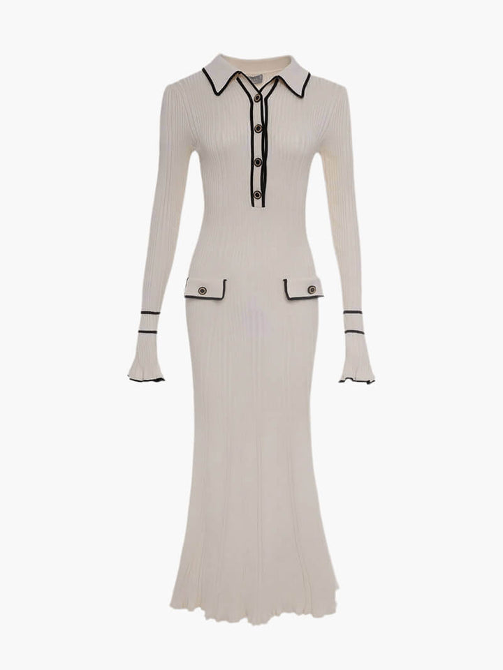 Lottie | Knitted Midi Dress with Collared Neckline and Trim