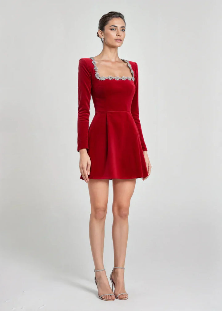 Beatrice | Square Neck Velvet Mini Dress