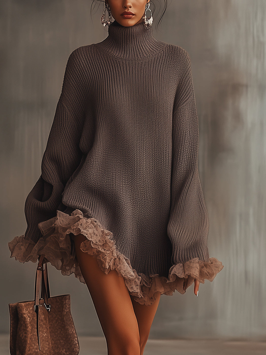 Daisy | Chunky Knit Jumper Dress with Feather Cuffs