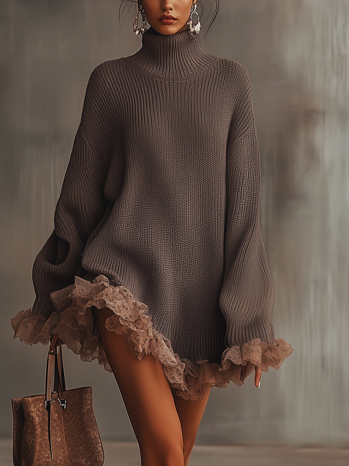 Daisy | Chunky Knit Jumper Dress with Feather Cuffs