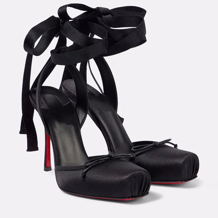 Alice | Satin Ballet Ankle Tie Heeled Pumps