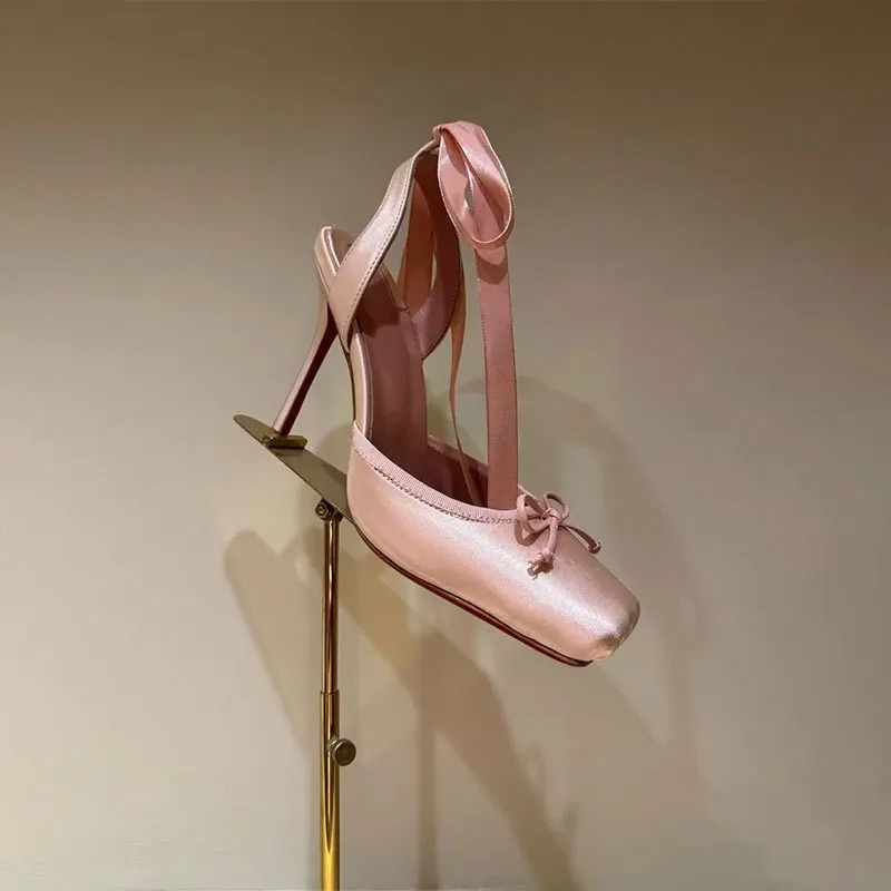 Alice | Satin Ballet Ankle Tie Heeled Pumps