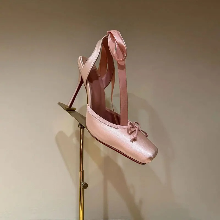 Alice | Satin Ballet Ankle Tie Heeled Pumps