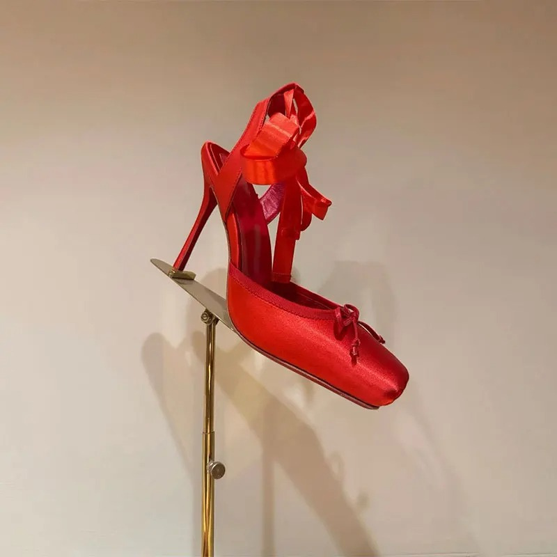 Alice | Satin Ballet Ankle Tie Heeled Pumps