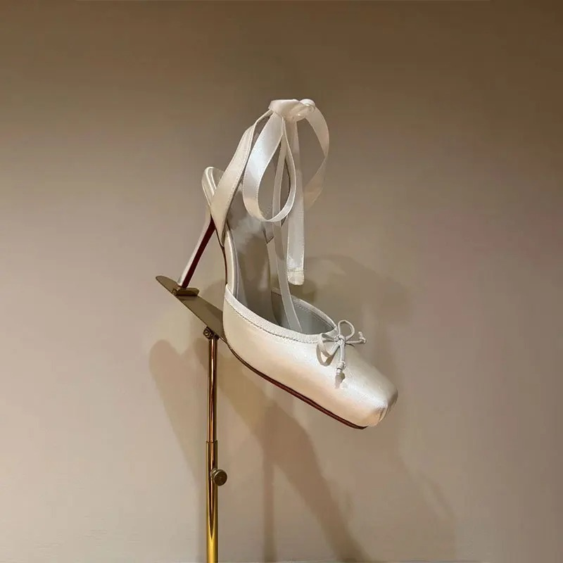Alice | Satin Ballet Ankle Tie Heeled Pumps