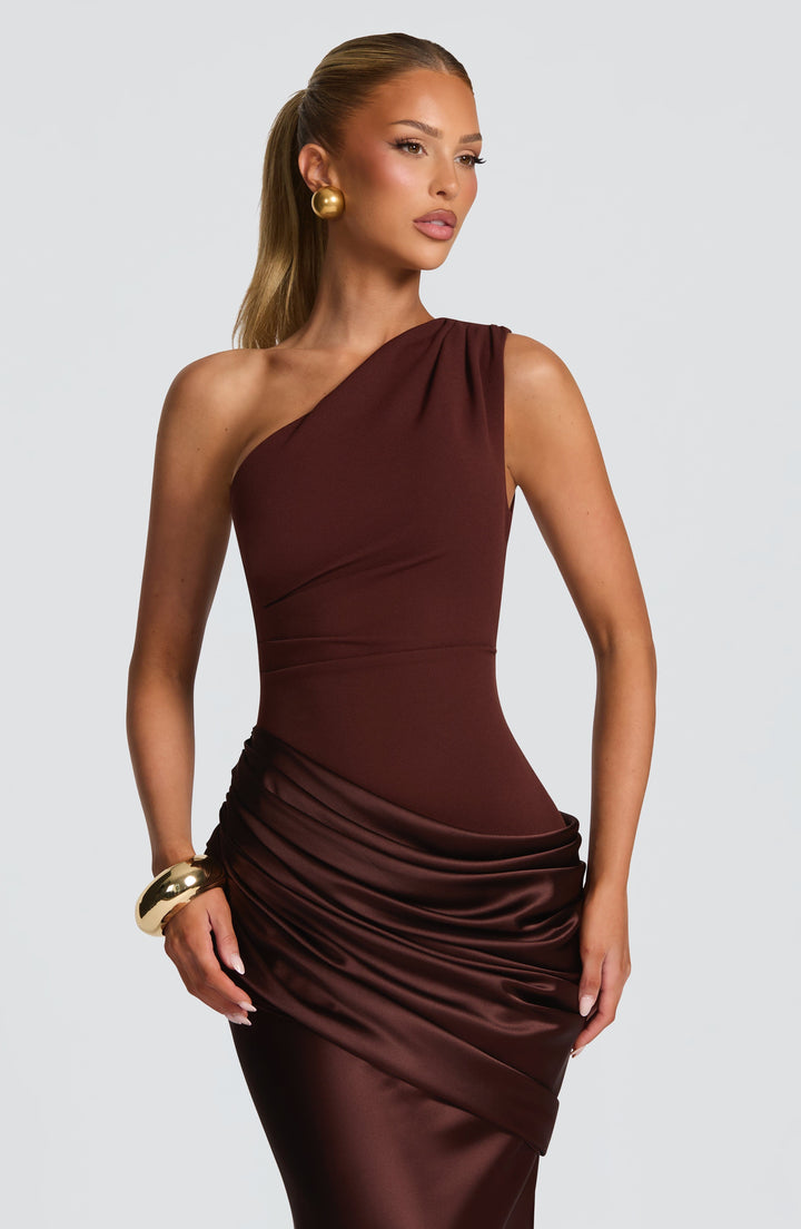 Alice | Wedding Guest One Shoulder Satin Maxi Dress