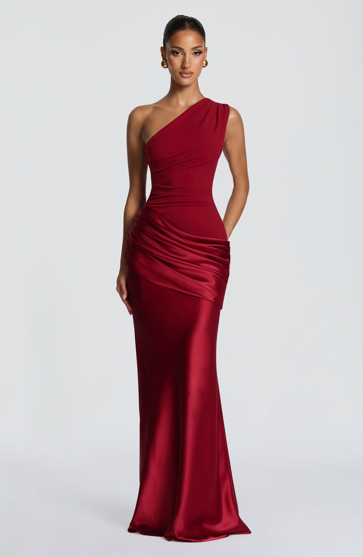 Alice | Wedding Guest One Shoulder Satin Maxi Dress