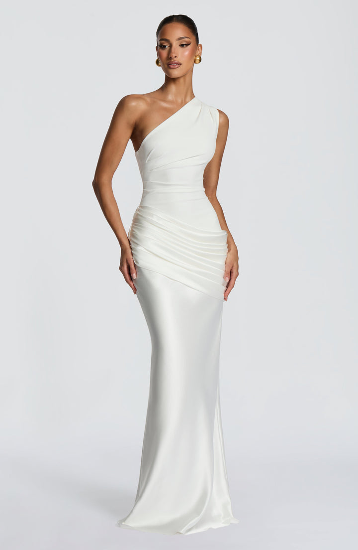 Alice | Wedding Guest One Shoulder Satin Maxi Dress