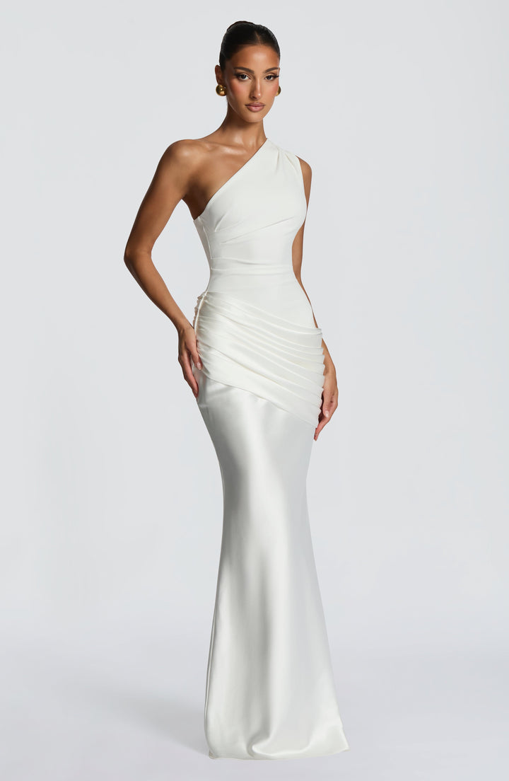 Alice | Wedding Guest One Shoulder Satin Maxi Dress