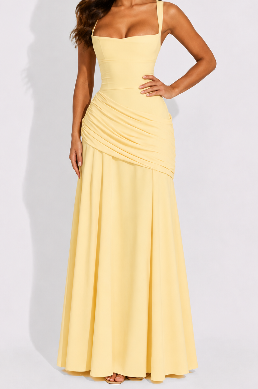 Alice | Wedding Guest Ruched Square Neck Maxi Dress