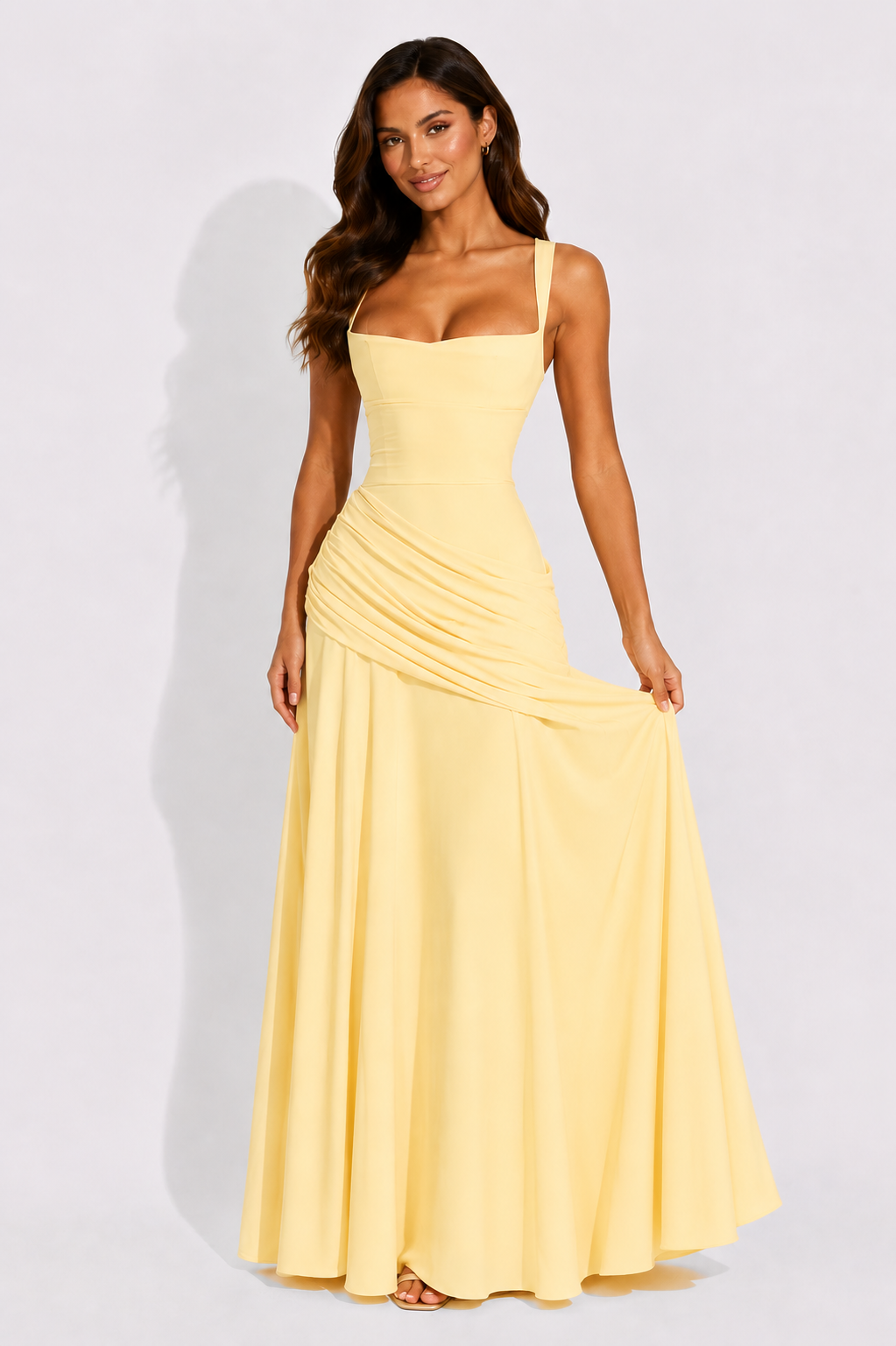 Alice | Wedding Guest Ruched Square Neck Maxi Dress