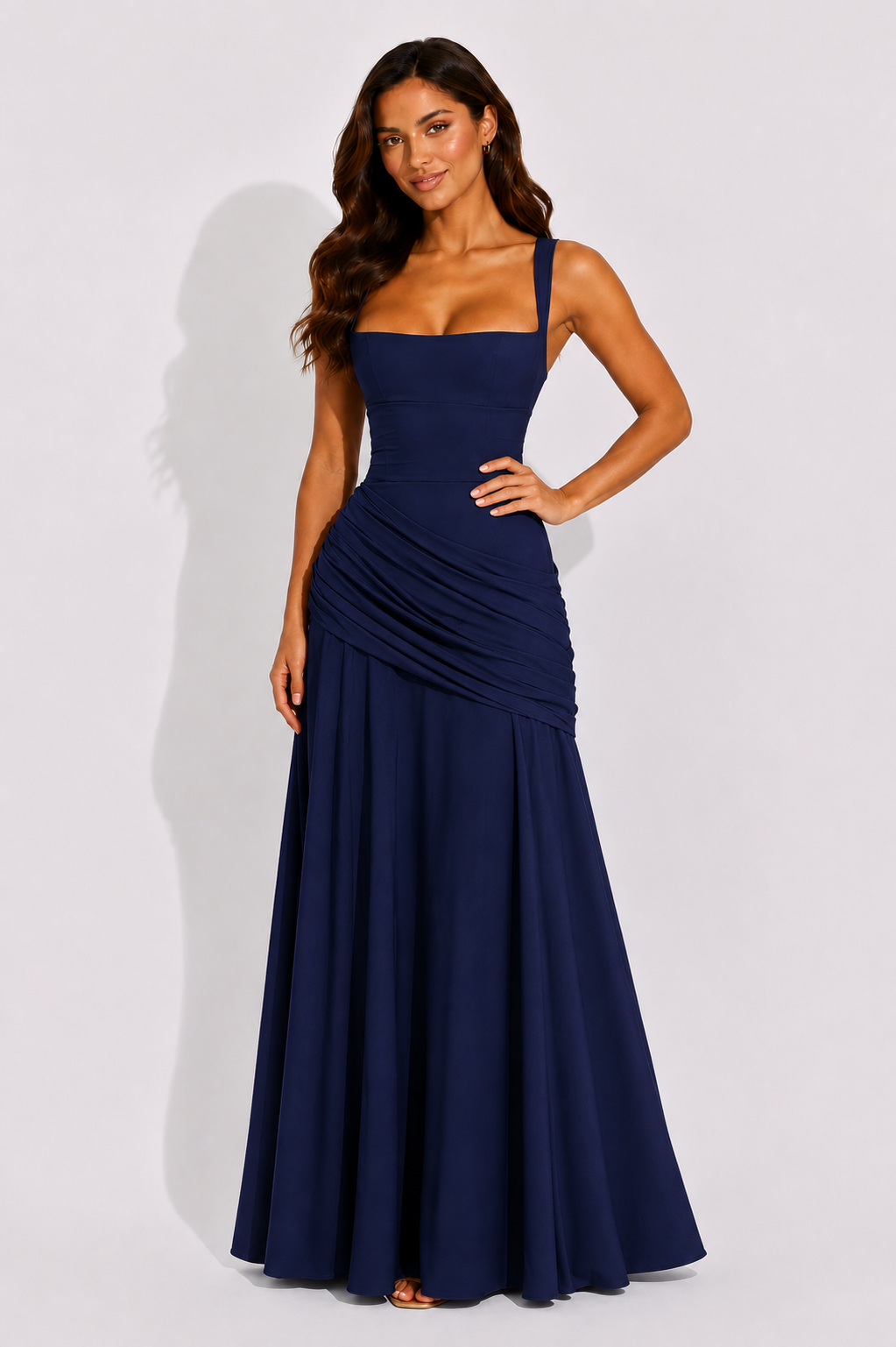 Alice | Wedding Guest Ruched Square Neck Maxi Dress