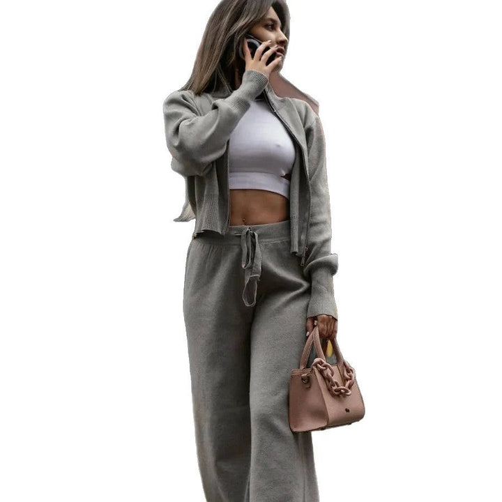 Alice | Womens Cropped Hooded Zip Up Knit Jacket