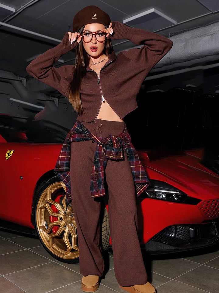 Alice | Womens Cropped Hooded Zip Up Knit Jacket