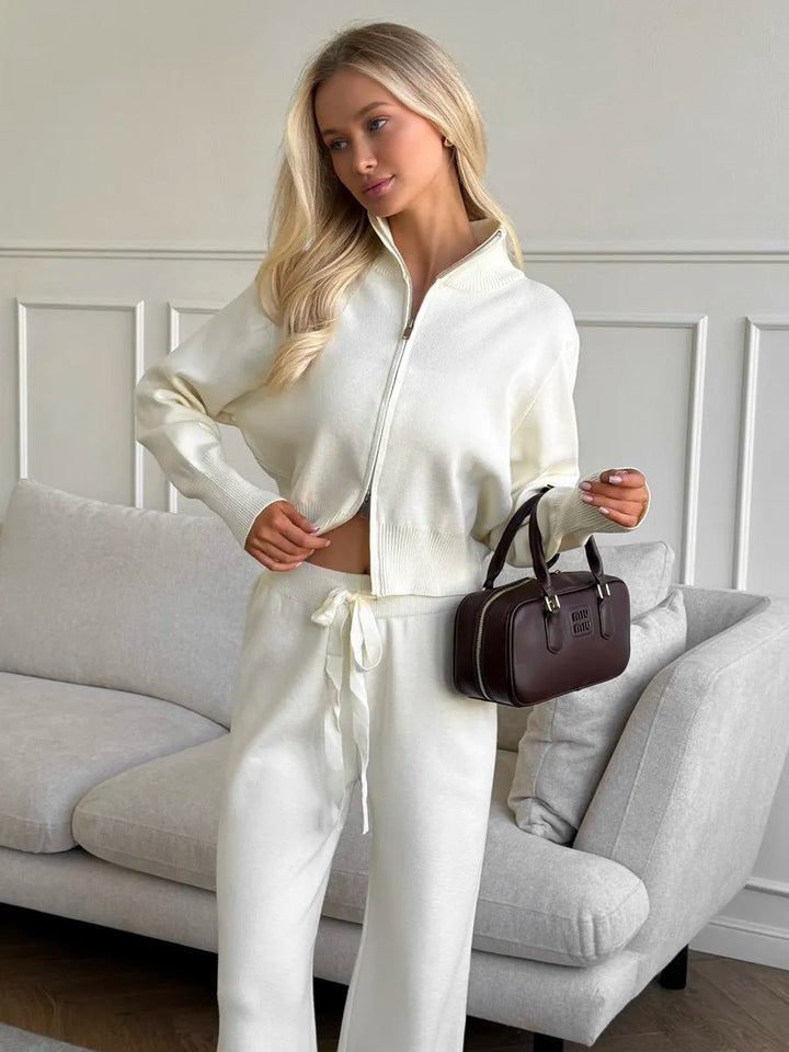 Alice | Womens Cropped Hooded Zip Up Knit Jacket