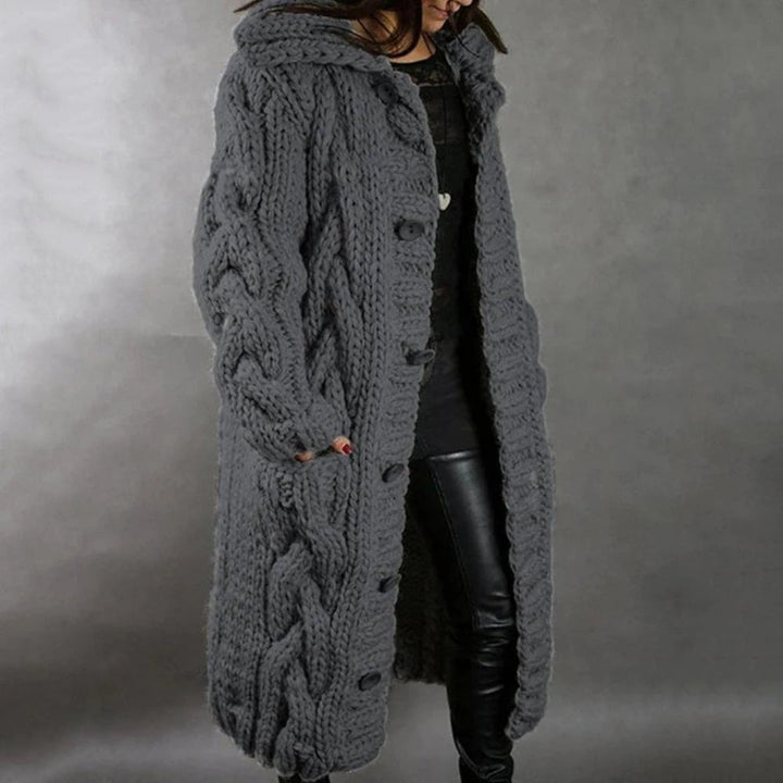 Alice | Womens Longline Chunky Cable Knit Hooded Cardigan