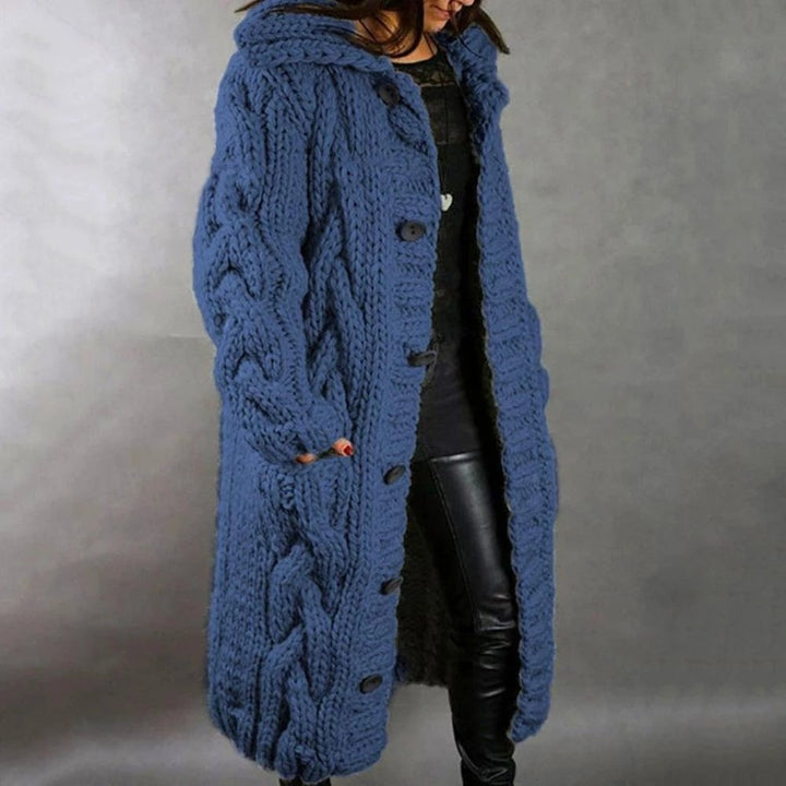 Alice | Womens Longline Chunky Cable Knit Hooded Cardigan