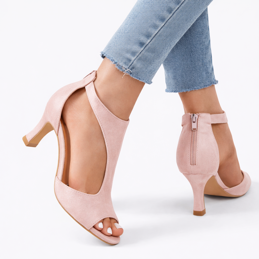 Amelia | Suede Peep Toe T-Strap Block Heels