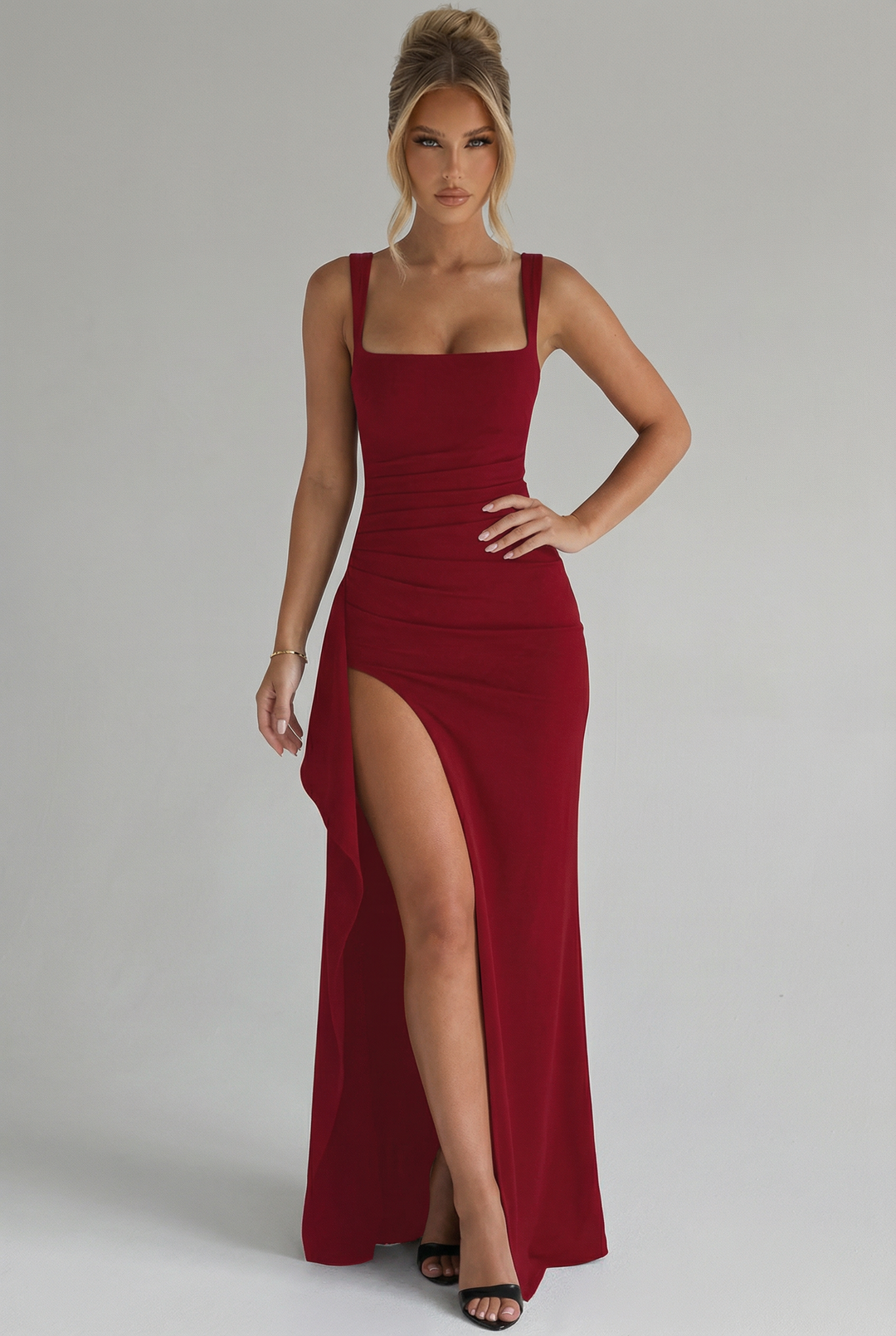 Amelia | Wedding Guest Sleeveless Ruched Maxi Dress