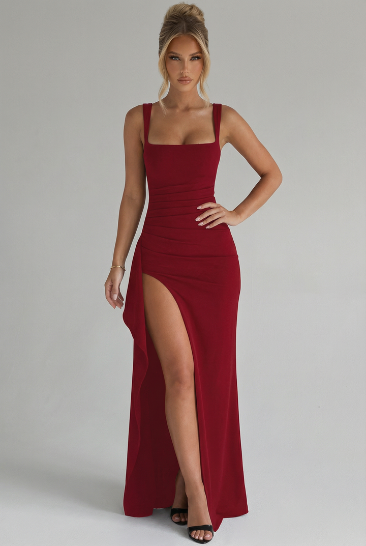 Amelia | Wedding Guest Sleeveless Ruched Maxi Dress