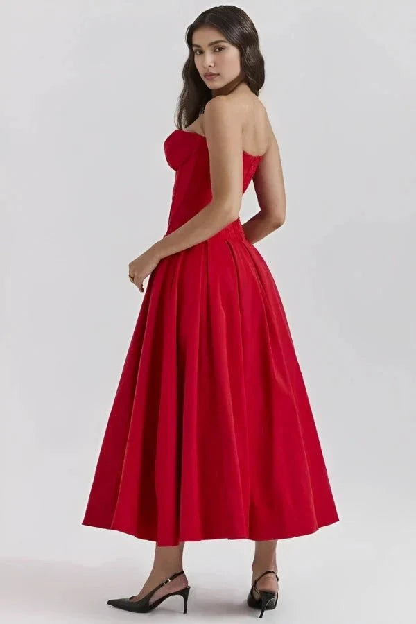 Amelia | Wedding Guest Strapless Pleated Midi Dress