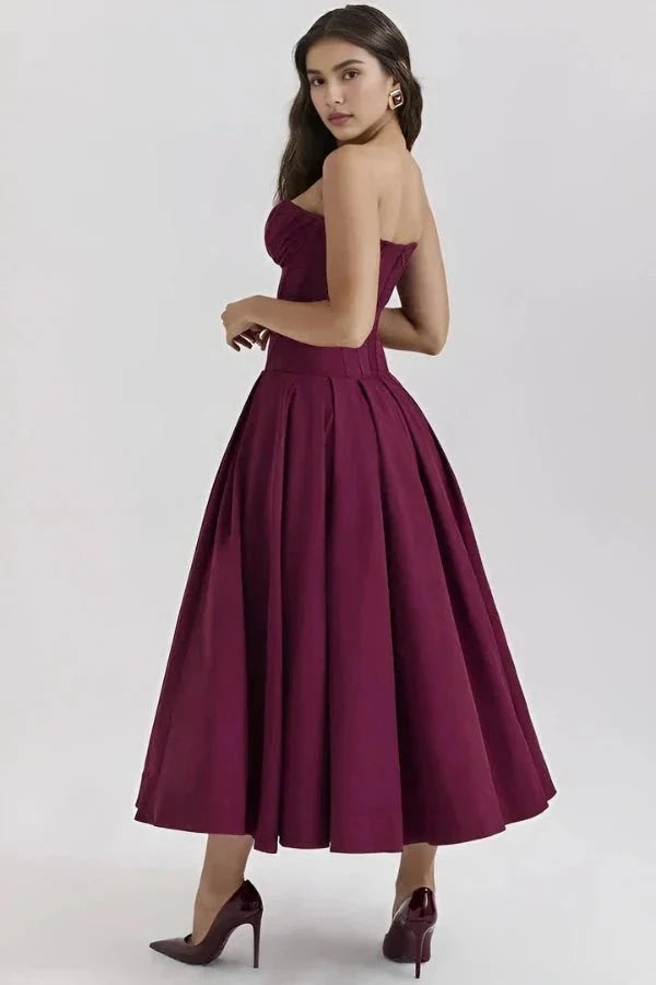 Amelia | Wedding Guest Strapless Pleated Midi Dress