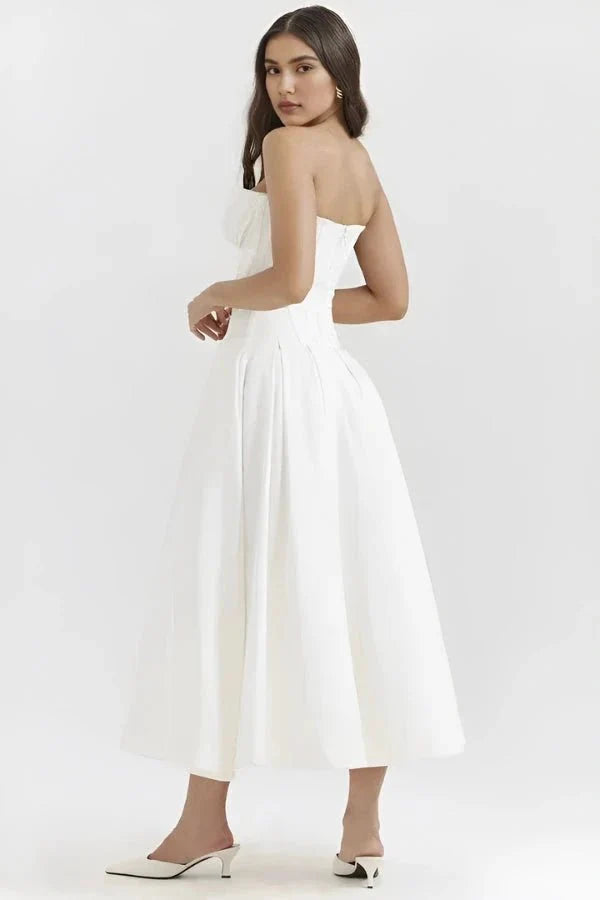 Amelia | Wedding Guest Strapless Pleated Midi Dress