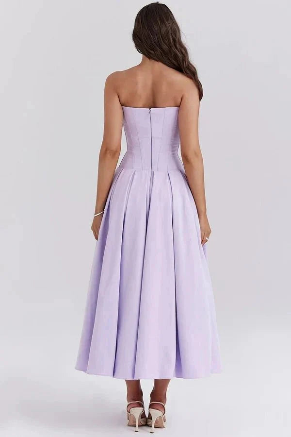 Amelia | Wedding Guest Strapless Pleated Midi Dress