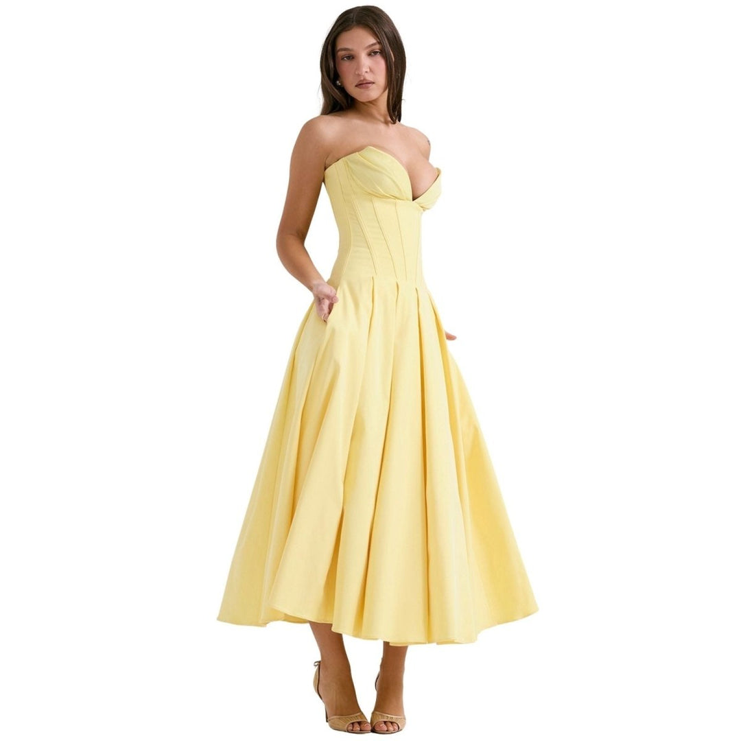 Amelia | Wedding Guest Strapless Pleated Midi Dress