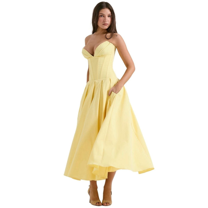Amelia | Wedding Guest Strapless Pleated Midi Dress