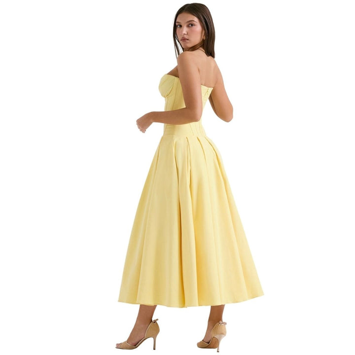 Amelia | Wedding Guest Strapless Pleated Midi Dress