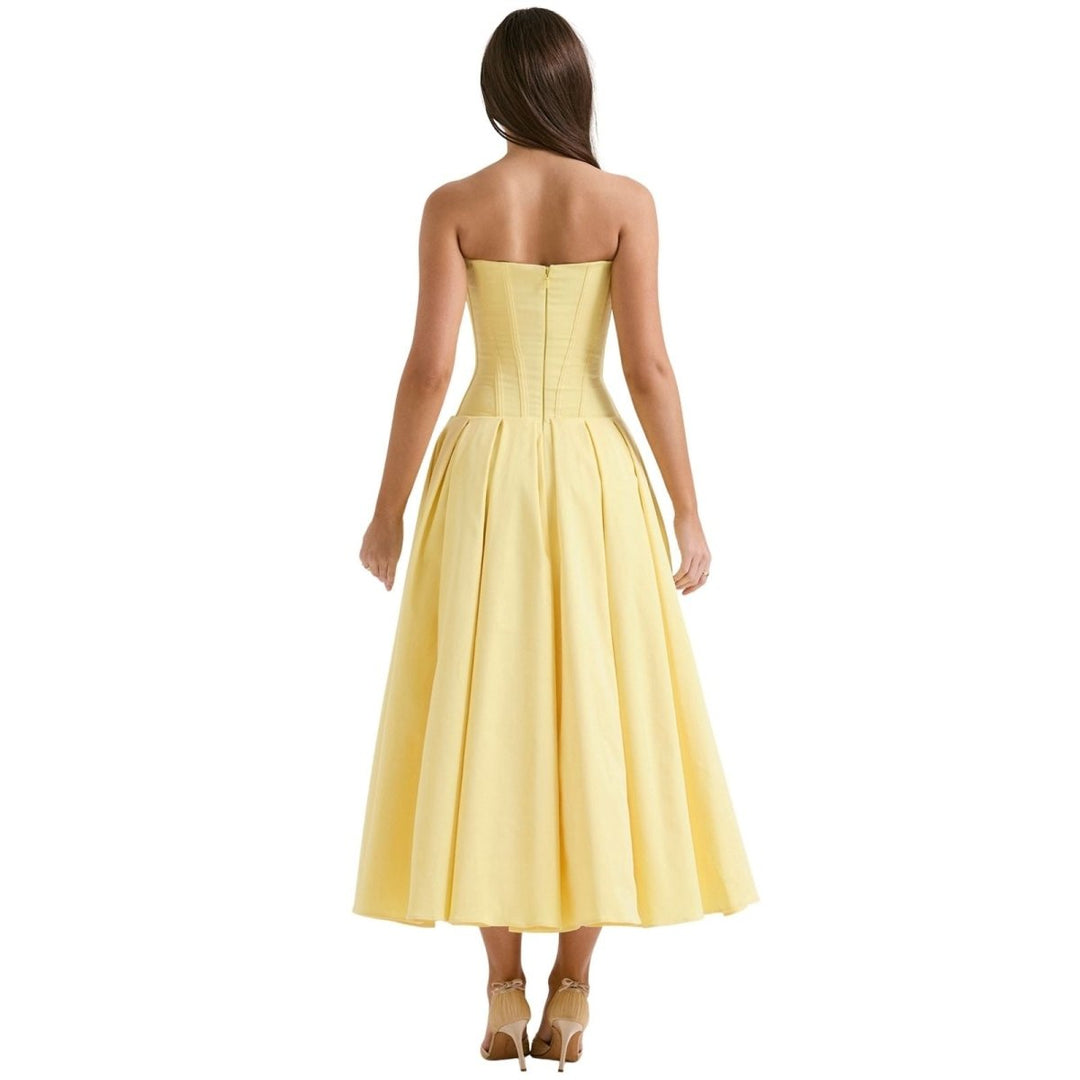 Amelia | Wedding Guest Strapless Pleated Midi Dress