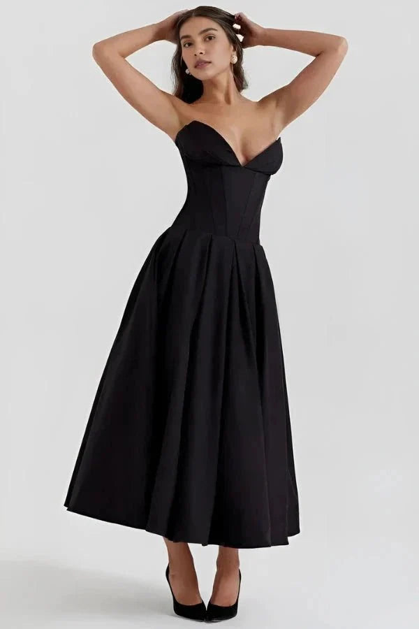 Amelia | Wedding Guest Strapless Pleated Midi Dress