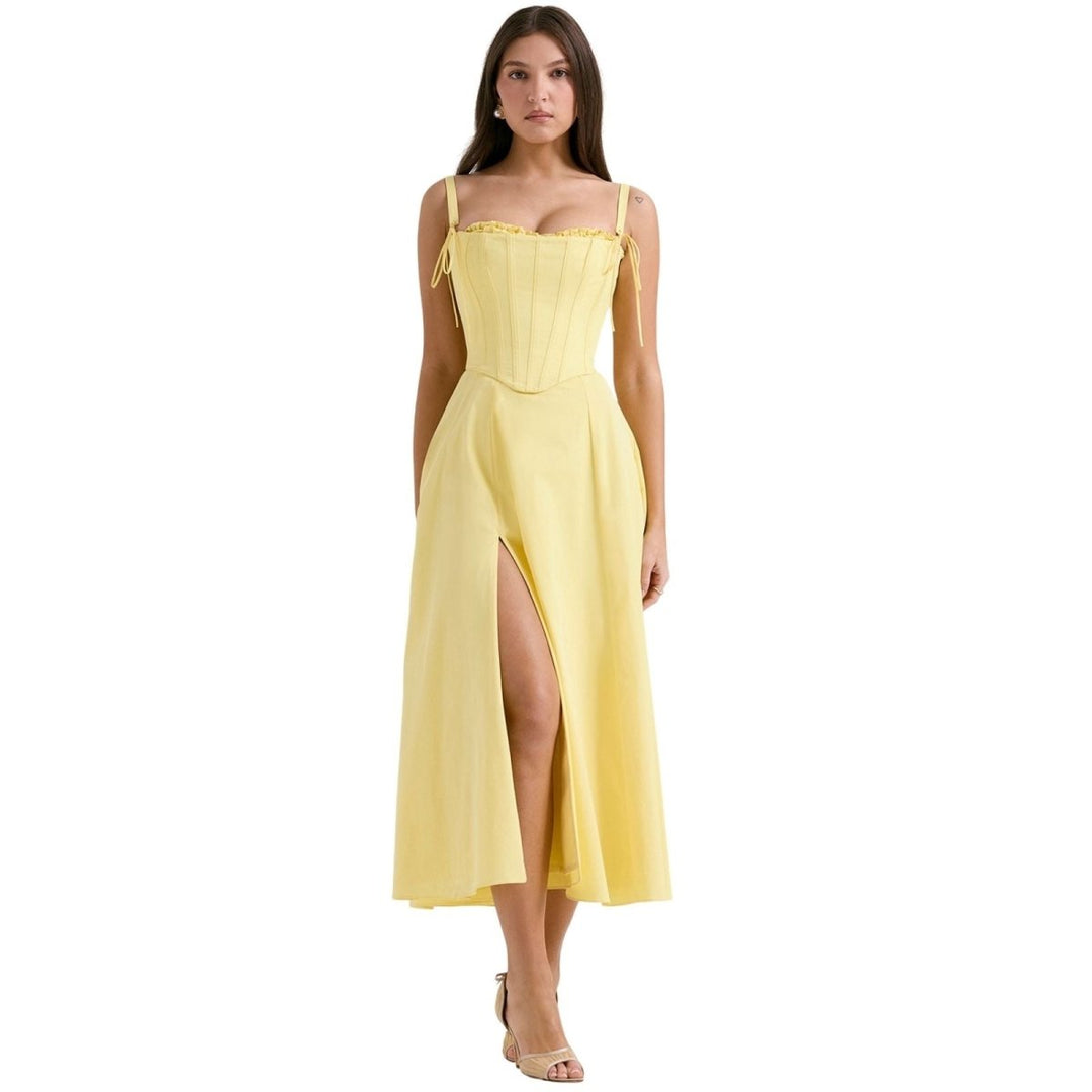 Amelia | Wedding Guest Strapless Pleated Midi Dress
